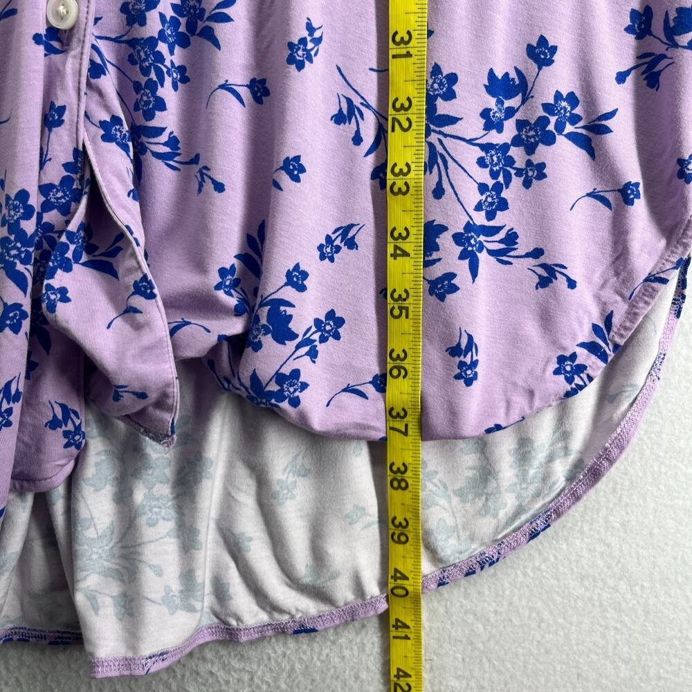 LANDS END Sleepshirt Womens M 10 12 Cooling Long Sleeve Floral Button Up Purple - Picture 11 of 12